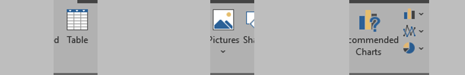 Excel Insert ribbon focused on Table, Picture and Chart