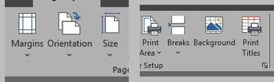 Excel Page Layout ribbon focused on page setup